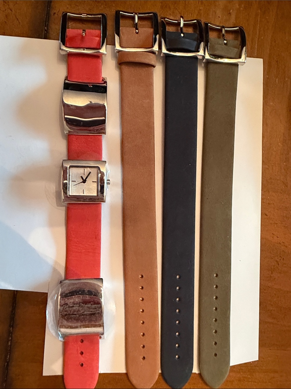 Vintage RML Women's Interchangeable Leather Watch Strap Set Red Tan Black Olive
